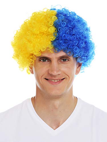 WIG ME UP - MMAM-15M Perücke Karneval Afro Fan-Perücke Fußball Gelb Blau Hälften geteilt von WIG ME UP