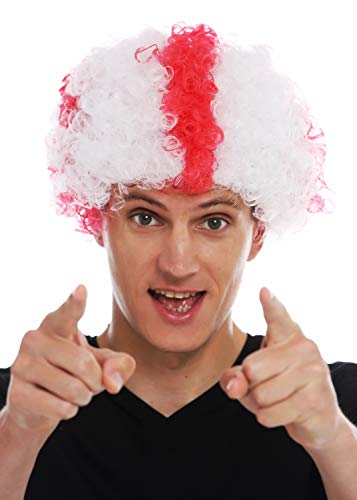 WIG ME UP - MMAM-15M Perücke Karneval Afro Fan-Perücke Fußball WM England Rotes Kreuz auf Weiß von WIG ME UP