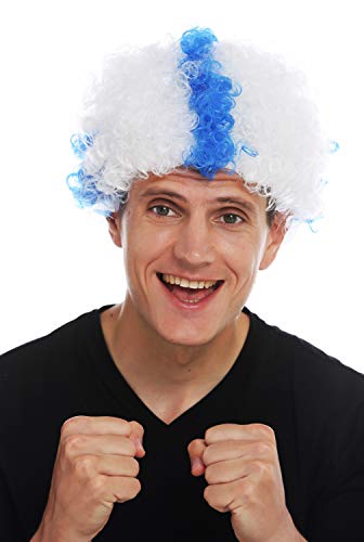 WIG ME UP - MMAM-15M Perücke Karneval Afro Fan-Perücke Fußball WM Finnland Suomi Blaues Kreuz auf Weiß von WIG ME UP