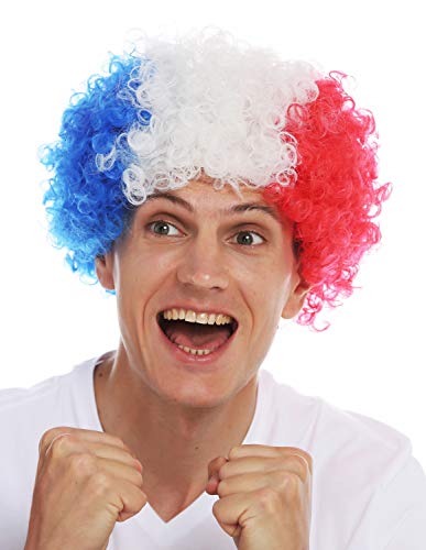 WIG ME UP - MMAM-15M Perücke Karneval Afro Fan-Perücke Fußball WM Tricolore Blau Weiß Rot Frankreich von WIG ME UP