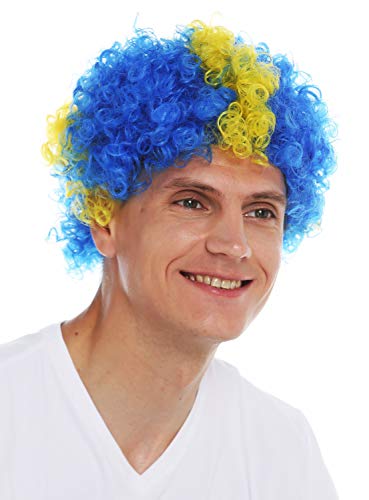 WIG ME UP - MMAM-15M Perücke Karneval Afro Fan-Perücke Fußball WM gelbes Kreuz auf Blau Schweden von WIG ME UP