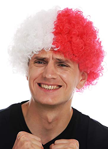 WIG ME UP - MMAM-15M Perücke Karneval Afro Fan-Perücke Fußball Weiß Rot Hälften geteilt von WIG ME UP