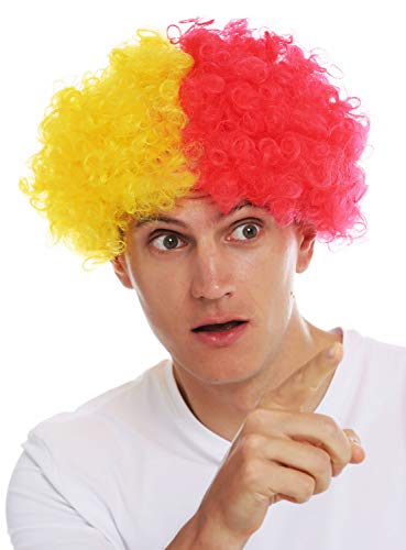 WIG ME UP - MMAM-15M Perücke Karneval Clown Afro Fan-Perücke Fußball Gelb Rot Hälften geteilt von WIG ME UP