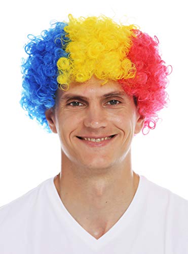 WIG ME UP - MMAM-15M Perücke Karneval Clown kraus Locken Krauskopf Blau Gelb Rot Afro Fan-Perücke von WIG ME UP