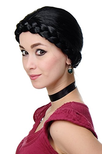 WIG ME UP - Perücke Fasching Karneval geflochtener Zopf Tracht Sorbisch Polen Ukraine Schwarz RJ010-P103 von WIG ME UP