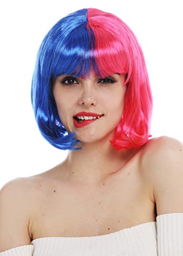 WIG ME UP - QS-224-FRC3-41 Perücke Karneval Damen Bob kurz Pony blau rosa halbiert von WIG ME UP