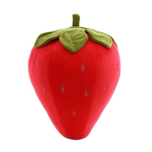 WIHXES Frucht-Plüschkissen, süßes Erdbeer-Plüschtier, großes Frucht-Plüschtier, Erdbeer-Dekorationen, Reisekissen für Erwachsene und Kinder, Geschenke (25CM,Red) von WIHXES