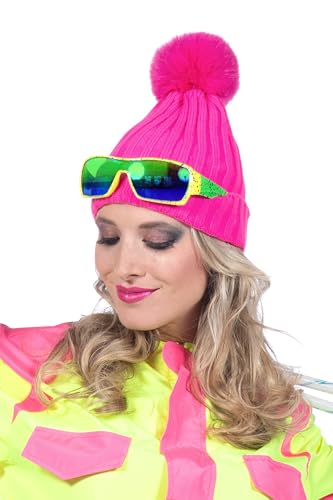 WILBERS & WILBERS 51067 - Gestrickte Mütze mit Bommel, Neon Pink, Skimütze, für Karneval, Mottopartys, Apres Ski von Wilbers&Wilbers