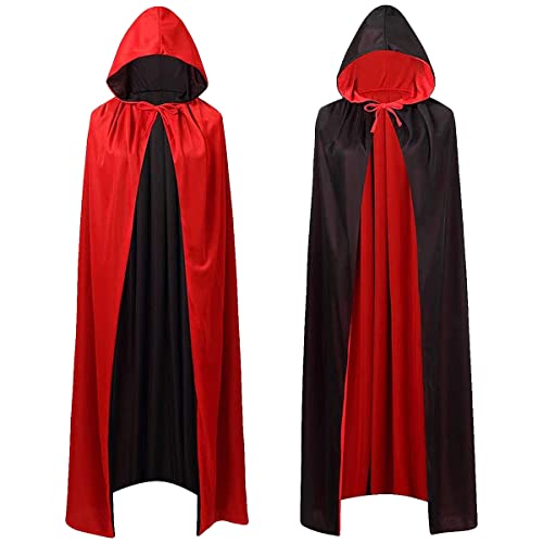 WILDPARTY Karneval Vampir Kostüm Umhang Damen Herren, Wendbar Schwarz Rot, Kapuzenumhang Vampir Cape Mit Tod Kultfaktor Hexe Umhang, Fasching Halloween Kostüm Erwachsene Party Deko Cosplay von WILDPARTY