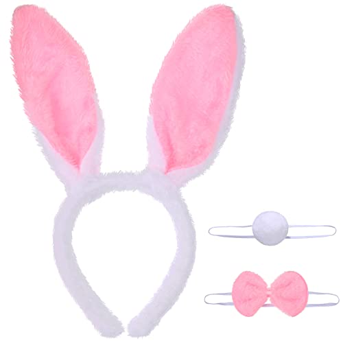 Hase Cosplay Kostüm Zubehör Kaninchen Hasenohren Stirnband Plüsch Ostern Kaninchen Hasenohren Stirnband Kaninchenschwanz Kaninchen Krawatte für Kinder Erwachsene Ostern Kostüm (Weiß) von WILLBOND