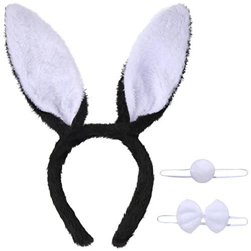 Hase Cosplay Kostüm Zubehör Kaninchen Hasenohren Stirnband Plüsch Ostern Kaninchen Hasenohren Stirnband Kaninchenschwanz Kaninchen Krawatte für Kinder Erwachsene Ostern Kostüm (Weiß) von WILLBOND