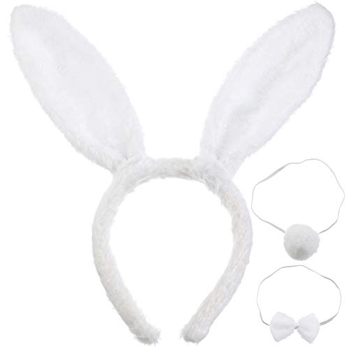 Tier Kostüm Set Kaninchen Hase Ohren Stirnband Schwanz Krawatte für Kinder Erwachsene Ostern Party Gefallen oder Kostüm Dekoration von WILLBOND