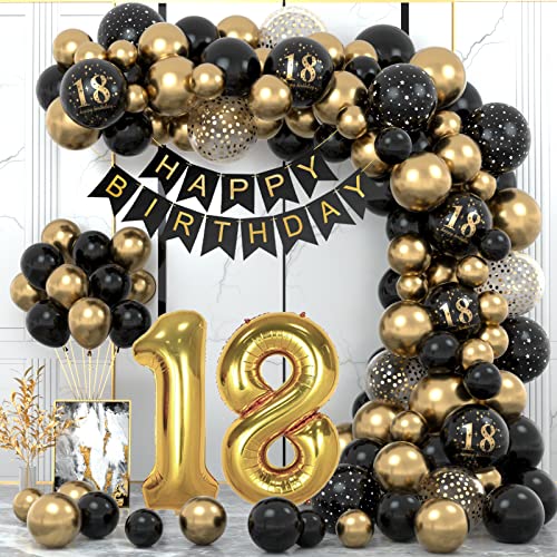 18 Geburtstag Dekorationen für Jungen Mädchen, Schwarz Gold 18 Geburtstag Luftballons Party Dekorationen mit 18 Happy Birthday Banner, Happy Birthday Girlande Luftballons Schwarz Gold Dekor für 18 18 Geburtstag Dekorationen für Jungen Mädchen, Schwarz Gold 18 Geburtstag Luftballons Party Dekorationen mit 18 Happy Birthday Banner, Happy Birthday Girlande Luftballons Schwarz Gold Dekor für 18 von WINAROI