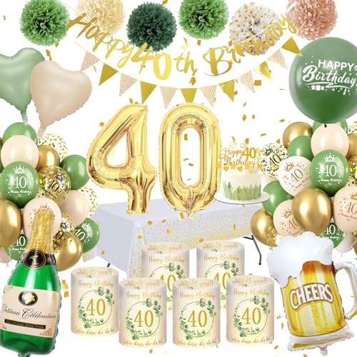 Deko 40 Geburtstag Frau,WINAROI 40 Geburtstag Grüne Gold mit Windlicht Tischdeko, Happy Birthday Banner,Tischtuch, Pompons Deko 40 Geburtstag Frau,WINAROI 40 Geburtstag Grüne Gold mit Windlicht Tischdeko, Happy Birthday Banner,Tischtuch, Pompons von WINAROI