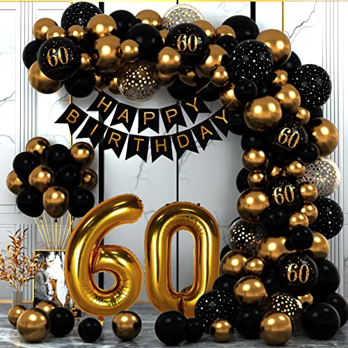 Schwarz Gold 60 Geburtstag Party Dekorationen mit Happy Birthday Banner, Girlande und Luftballons Schwarz Gold 60 Geburtstag Party Dekorationen mit Happy Birthday Banner, Girlande und Luftballons von WINAROI