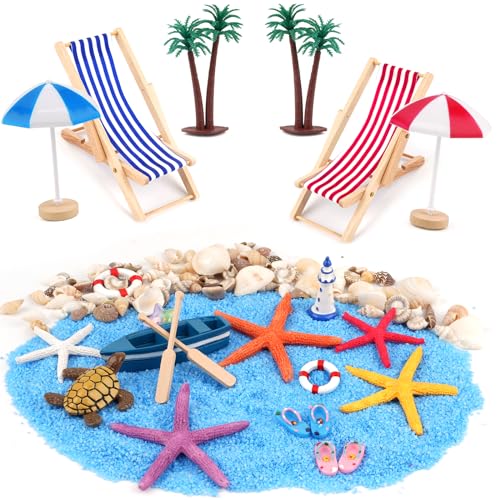 WINKIO 19 Stück Miniatur Deko Mini Möbel Zubehör, Miniatur-Strandstuhl, Miniliegestuhl Strandkorb Sonnenschirm Kleine Palme, für DIY Zen Garten Dekoration Einzigartiges Geschenk von WINKIO