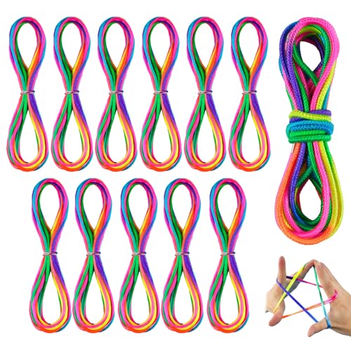 WINKIO 12PCS Fingertwist Fadenspiel Kinder mit Gummitwist, 11 STK Fingerspiel+1 STK Sprungbänder(5M),Regenbogen Geduldspiele Knobelspiele, Kleine Geschenke für Kinder geburtstage und Campus-Spiele von WINKIO