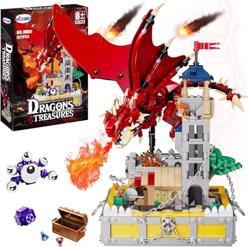 Drachen & Schätze Bauspielzeugsets, Würfelturm Baukästen, Kompatibel Mit Lego Schloss Sets, Drache Mittelalterliches Schloss Set für Kinder 8-12+, Geschenkideen für Erwachsene Fans (927 Teile) von WINNER SPACE