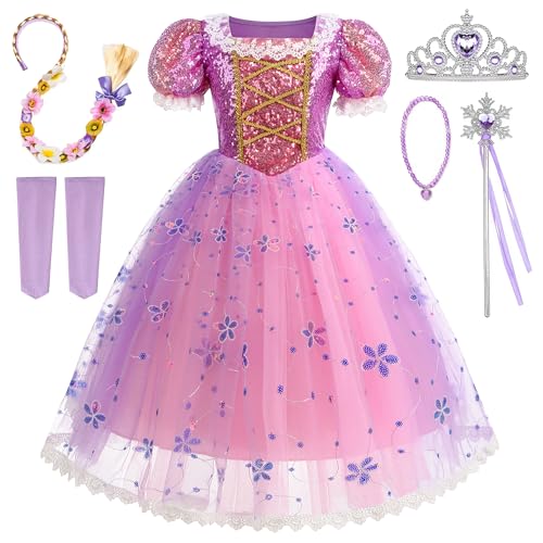 WIOLETA Rapunzel Kostüm Kinder prinzessin rapunzel kostüm Prinzessin Verkleidung Geburtstag Party Weihnachten Halloween Karneval Cosplay Prinzessin Kleid von WIOLETA