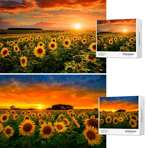 Puzzle Bunte Sonnenblume – WISHDIAM Puzzles für Erwachsene – 2 Pack 1000 Teile Natur Blumen unmöglich schwierig herausfordernde Puzzles für Heimdekoration Geburtstag Party Geschenke Spielzeug für von WISHDIAM