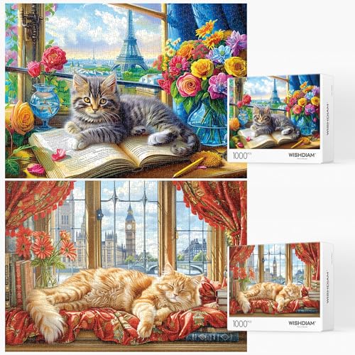 Puzzle für Erwachsene, 2 Stück, 1000 Teile für Erwachsene, Puzzles für Erwachsene, 1000 Teile und höher, Katzen-Puzzle, Geschenk für Frauen und Männer und Weihnachten, Shadow of London & Shadow of von WISHDIAM