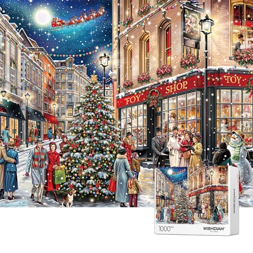 Puzzles 1000 Teile - WISHDIAM Puzzles für Erwachsene - Weihnachten Einkaufen Straße Schneestadt Urlaub Unmöglich Schwierige Herausfordernde Puzzles für Wohnkultur Geburtstagsfeier Geschenke für Männer von WISHDIAM