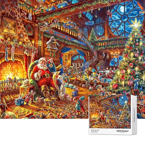 Puzzles 1000 Teile - WISHDIAM Puzzles für Erwachsene - Weihnachten Nikolaus Haus Abend Warme Nacht Urlaub Unmöglich Schwierige Herausfordernde Puzzles für Wohnkultur Geburtstagsfeier Geschenke für von WISHDIAM