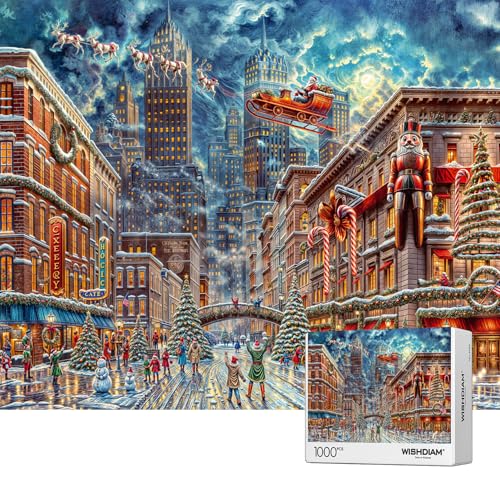 Puzzles 1000 Teile - WISHDIAM Puzzles für Erwachsene - Weihnachten Straße Weihnachtsmann Hirsch Stadt Urlaub Unmöglich Schwierige Herausfordernde Puzzles für Wohnkultur Geburtstagsfeier Geschenke für von WISHDIAM