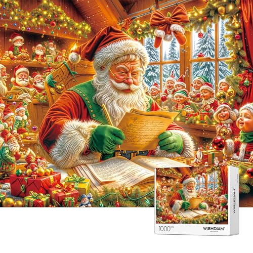 Puzzles 1000 Teile - WISHDIAM Puzzles für Erwachsene - Weihnachtswunsch Weihnachtsmann Urlaub Unmöglich Schwierige Herausfordernde Puzzles für Wohnkultur Geburtstagsfeier Geschenke für Männer Frauen von WISHDIAM