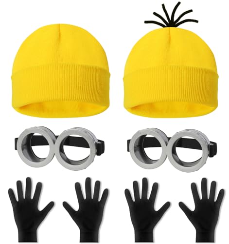 WISHTEN Halloween-Kostüm-Zubehör für Erwachsene, Schutzbrille, gelbe Beanie-Handschuhe für Halloween, Cosplay, 6 Stück von WISHTEN