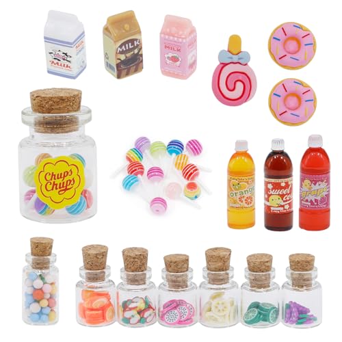 Miniatur Essen und Trinken Wichtel Zubehör,17 Stück Miniatur Puppenhaus Küche Zubehör,Mini Lebensmittel Set Food Süßigkeiten DIY Deko Geschenk für Wichteltür Weihnachten Deko von WITGIFT