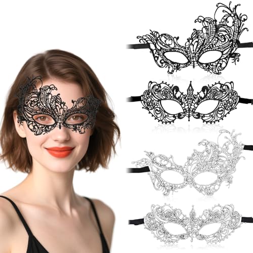 WJIAAA Lace Masquerade Masks for Women,4 Stück Venezianische Maske Damen,Schwarze Maskenball Spitzenmaske für Halloween Karneval Abschlussball Party Kostüm Ball Masken WJIAAA Lace Masquerade Masks for Women,4 Stück Venezianische Maske Damen,Schwarze Maskenball Spitzenmaske für Halloween Karneval Abschlussball Party Kostüm Ball Masken von WJIAAA