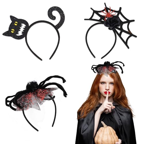 WJWINER 3 Stücke Halloween Haarreif, Halloween Haarreif Spinne, Halloween Kopfschmuck Damen, Haarreif Spinne, Halloween Kostüm Accessoires, Kinder Damen Kopfbedeckung, für Halloween Dekoration von WJWINER