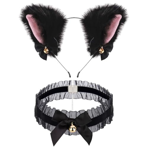 WJWINER Cat Ears, Katzenohren Haarreif, Katze Cosplay Set mit Glöckchen Halskette, Katzenkostüm Damen Haarreif, Plüsch Haarreifen für Weihnachtsfeier, Kinder Und Damen, Cosplay Haarschmuck WJWINER Cat Ears, Katzenohren Haarreif, Katze Cosplay Set mit Glöckchen Halskette, Katzenkostüm Damen Haarreif, Plüsch Haarreifen für Weihnachtsfeier, Kinder Und Damen, Cosplay Haarschmuck von WJWINER