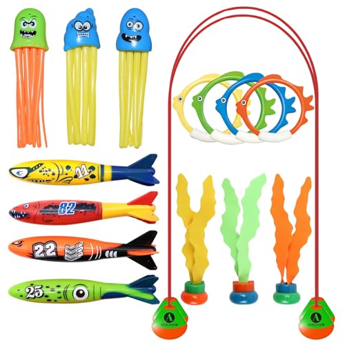 WJWINER Tauchspielzeug für Kinder, 16 Stück Tauch Spielzeug Kinder, Tauchtorpedo zum Schwimmen, Unterwasser Tauchspielzeug Set, für Kinder, Jungen, Mädchen Unterwasser-Pooltraining von WJWINER