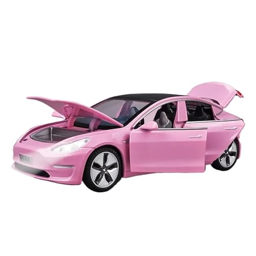 WJXNNON Für Tesla Model 3 Legierung Auto Modell Spielzeug Autos Für Kinder Geschenke Junge Spielzeug Sound Licht Zurückziehen 1:32(Model 3 pink) von WJXNNON