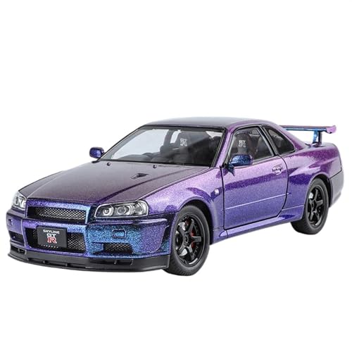 WJXNNON 1/24 Für Nissan GTR-R34 Fast Furious Legierung Auto Modell Sound Licht Kollektiven Miniatur Druckguss Spielzeug(Purple) von WJXNNON