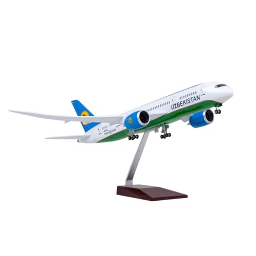 WJXNNON Für Die Fluggesellschaft USBEKISTAN B787 Flugzeugmodell Mit Licht Und Rädern, Harzdruckgussflugzeug, Gesammeltes Geschenk Der Luftfahrt, 47 cm(787 W Light) von WJXNNON