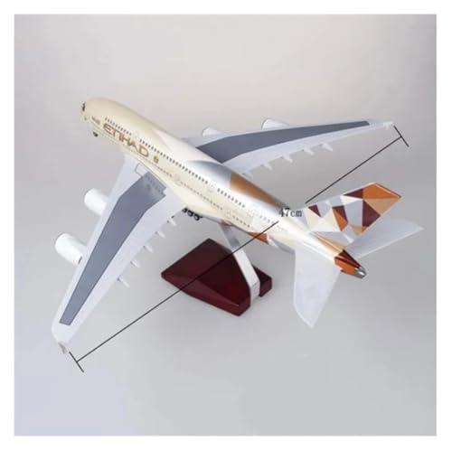 WJXNNON Für Etihad Airbus Modell Flugzeug 380 Flugzeug Modell Druckguss Harz Flugzeug Sammlung Display Geschenke 47 cm(No Light) von WJXNNON