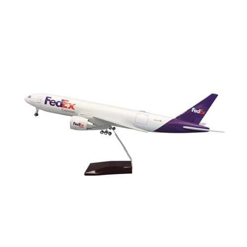 WJXNNON Für FedEx Cargo Airlines B777-200 Flugzeug Modell Spielzeug Mit Rad Fahrwerk Druckguss Harz Flugzeug Sammlung Display 47CM von WJXNNON