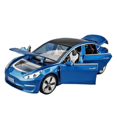 WJXNNON Für Tesla Model 3 Legierung Auto Modell Spielzeug Autos Für Kinder Geschenke Junge Spielzeug Sound Licht Zurückziehen 1:32(Model 3 Blue) von WJXNNON