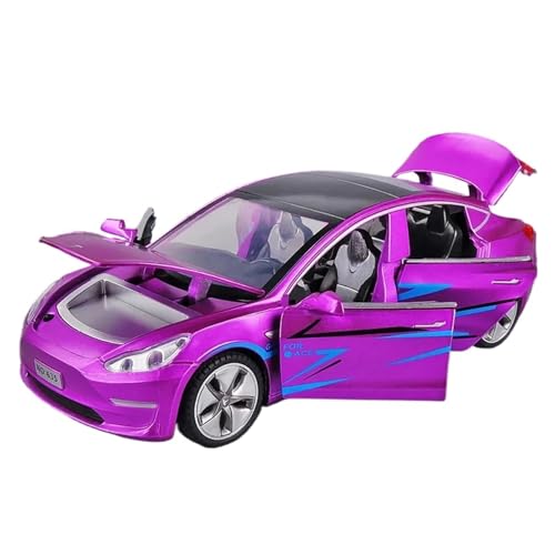 WJXNNON Für Tesla Model 3 Legierung Auto Modell Spielzeug Autos Für Kinder Geschenke Junge Spielzeug Sound Licht Zurückziehen 1:32(Model 3 Purple) von WJXNNON