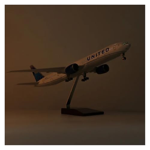 WJXNNON Für United Airlines Boeing 777 Simulation Luftfahrt Verkehrsflugzeug Modell Flugzeug Ornamente Mit Rädern Und Lichtern 1/157 47CM(with Light) von WJXNNON