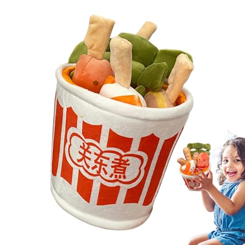 WJnflQN Gefülltes Essens-Plüschtier,Lebensmittel-Stofftier - Würziger Hot-Pot-Plüsch mit Oden-Design - Kreatives Spielzeugset, Hot Dog Spielzeug, realistisches künstliches Spielzeug, Fast Foodies von WJnflQN