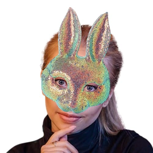 WJnflQN Halbgesichtshasen-Gesichtsbedeckungen, Pailletten- -Ohrbedeckungen, Cosplay-Requisiten für Damen, Kostümzubehör für Halloween, Ostern, Maskerade von WJnflQN