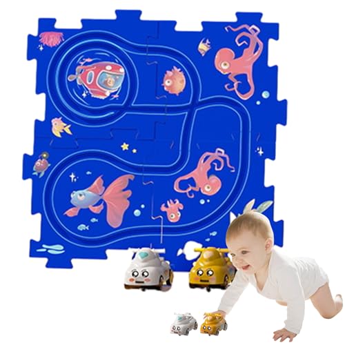 WJnflQN Puzzle-Racer-Autobahn-Set, Puzzle-Rennauto-Spielset | Puzzle-Track-Car-Spielset - Pädagogisches Triebwagen-Boden-Puzzle-Spielzeug, Puzzle-Gleiswagen-Spielset, interaktiv für Kinder, Kinder, von WJnflQN