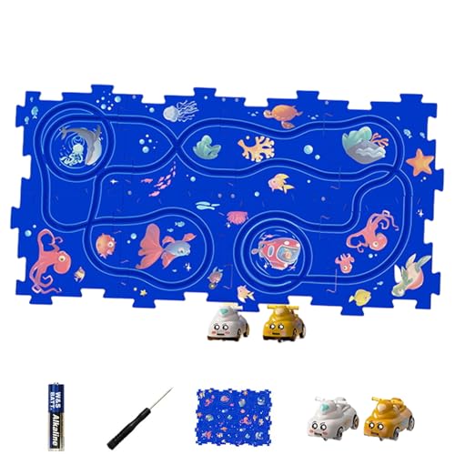 WJnflQN Puzzle-Rennstreckenauto-Spielset,Puzzle-Rennstreckenauto-Set - Puzzle-Track-Car-Spielset - Pädagogisches Triebwagen-Boden-Puzzle-Spielzeug, Puzzle-Gleiswagen-Spielset, interaktiv für Kinder, von WJnflQN