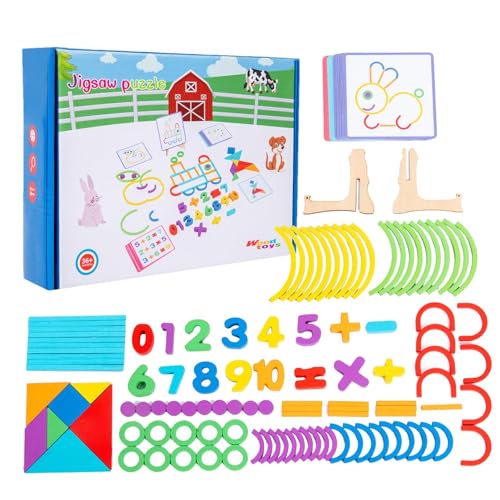 WJnflQN Puzzleblöcke,Montessori-Puzzles - Holzpuzzle und Montessori-Spielzeug für das Lernen im Vorschulalter,Sinnes- und Denksport-Spaß, lehrreiches buntes Stiel-Puzzle, Montessori-Spielzeug von WJnflQN