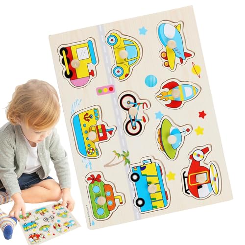 WJnflQN Steckpuzzles,Holzsteckpuzzles,Vorschulpädagogisches Puzzle-Spielzeug mit Steckknöpfen - -Lernrätsel für frühes Lernen für Kinder, und Mädchen von WJnflQN