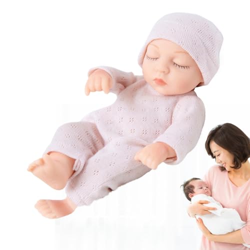 WJnflQN Wiedergeborene Silikonpuppen,Miniatur-Wiedergeborene Puppen | 7 Zoll große wiedergeborene Puppenminiatur mit beweglichen Gelenken - Druckentlastende Silikonpuppe für Kinder, Kleinkinder und von WJnflQN